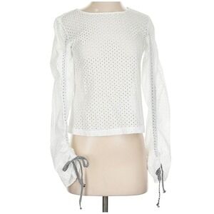 Madisonne White Eyelet Long Sleeve Top Ruched Tie Cuff Womens Small NWT